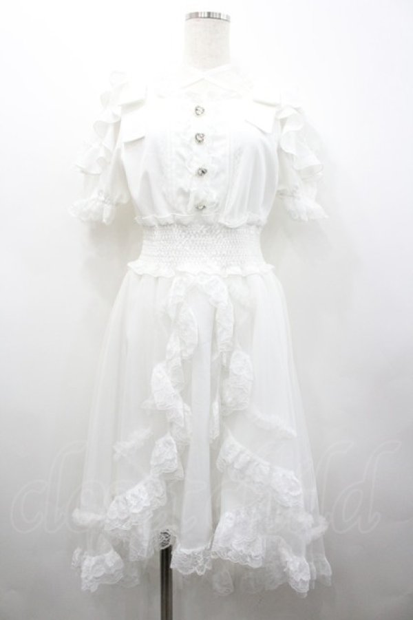 画像1: NOEMIE / ハートビジューボタン半袖ワンピース  白 I-26-02-28-089-LO-OP-SA-ZI (1)