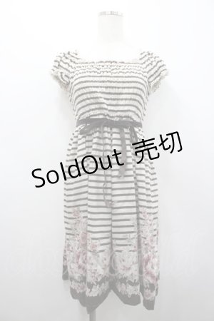画像: L`EST ROSE / ボーダーローズ半袖カットワンピース  アイボリーＸブラウン I-26-02-28-095-0-TO-SA-ZI