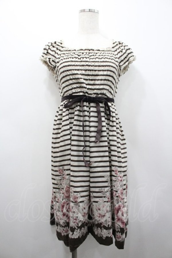 画像1: L`EST ROSE / ボーダーローズ半袖カットワンピース  アイボリーＸブラウン I-26-02-28-095-0-TO-SA-ZI (1)