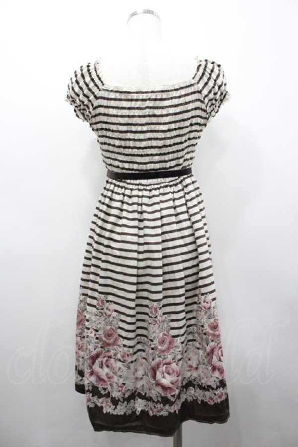 画像2: L`EST ROSE / ボーダーローズ半袖カットワンピース  アイボリーＸブラウン I-26-02-28-095-0-TO-SA-ZI (2)