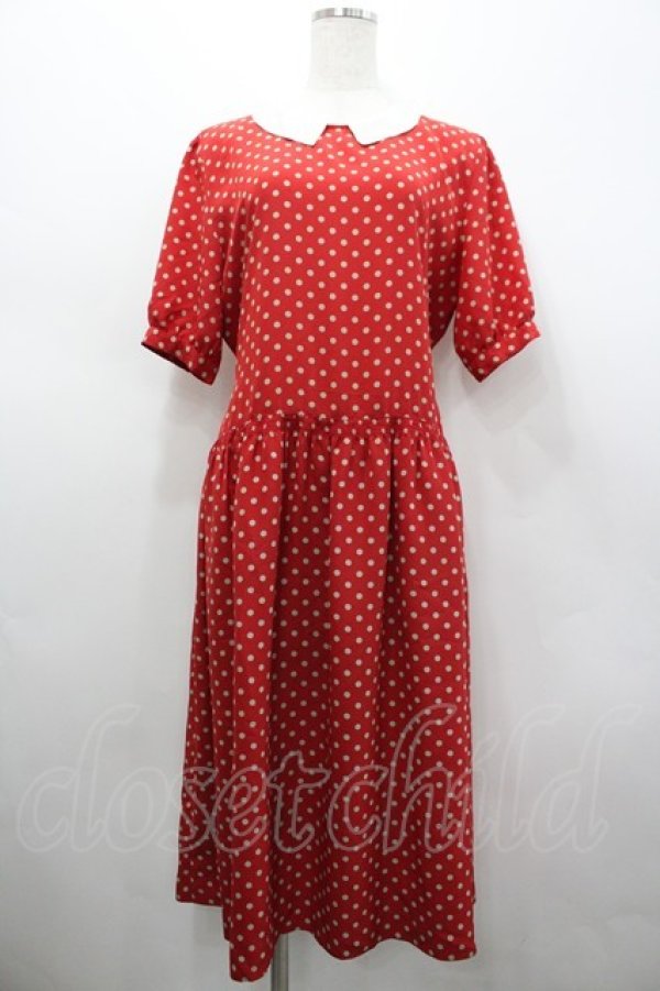 画像1: PINK HOUSE / ドット半袖ワンピース  赤Ｘアイボリー I-26-02-28-098-LO-OP-SA-ZI (1)