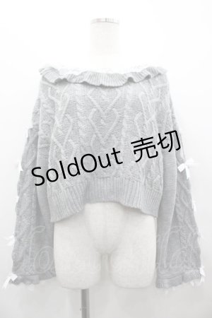 画像: Dear My Love / Vネックリボンレースビジューハートケーブルニット M-L グレー I-26-02-28-011-EL-TO-TE-ZI