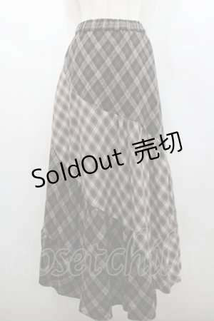 画像: axes femme / チェック切替ロングスカート  ブラウン I-26-02-28-108-AX-SK-SA-ZI