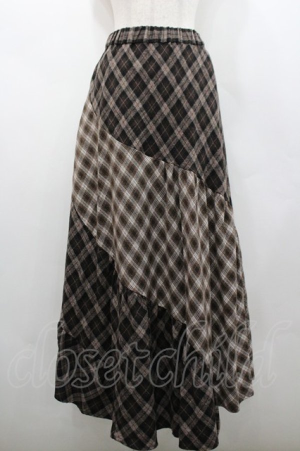 画像1: axes femme / チェック切替ロングスカート  ブラウン I-26-02-28-108-AX-SK-SA-ZI (1)