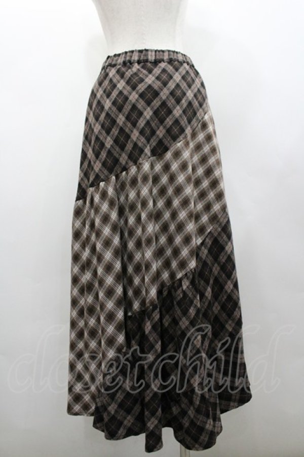 画像2: axes femme / チェック切替ロングスカート  ブラウン I-26-02-28-108-AX-SK-SA-ZI (2)