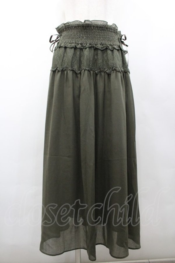 画像1: axes femme / サイドリボンロングスカート  カーキＸブラウン I-26-02-28-112-AX-SK-SA-ZI (1)