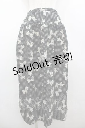 画像: INGEBORG / ドットリボンプリントスカート  黒Ｘ白 I-26-02-28-116-LO-SK-SA-ZI