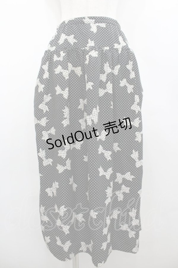 画像1: INGEBORG / ドットリボンプリントスカート  黒Ｘ白 I-26-02-28-116-LO-SK-SA-ZI (1)