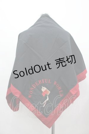 画像: WONDERFUL WORLD / ロゴ&薔薇刺繍大判スカーフ  ブラック×レッド I-26-02-28-133-LO-ZA-SA-ZI