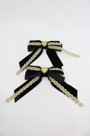画像: Angelic Pretty / レースハートチャームベルリボンクリップSet  黒Ｘゴールド I-26-02-28-172-AP-AC-SA-ZI