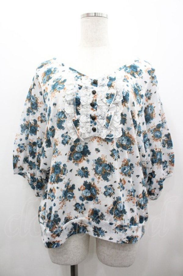 画像1: axes femme / 薔薇柄ドルマントップス  白Ｘ青 I-26-02-28-022-AX-TO-SA-ZI (1)