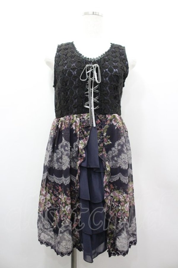 画像1: axes femme / レースX花柄スリットチュニ M 紺 I-26-03-02-036-AX-OP-TE-ZI (1)