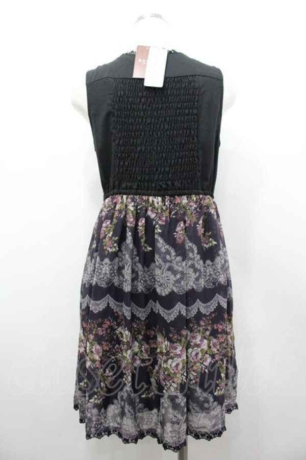 画像2: axes femme / レースX花柄スリットチュニ M 紺 I-26-03-02-036-AX-OP-TE-ZI (2)