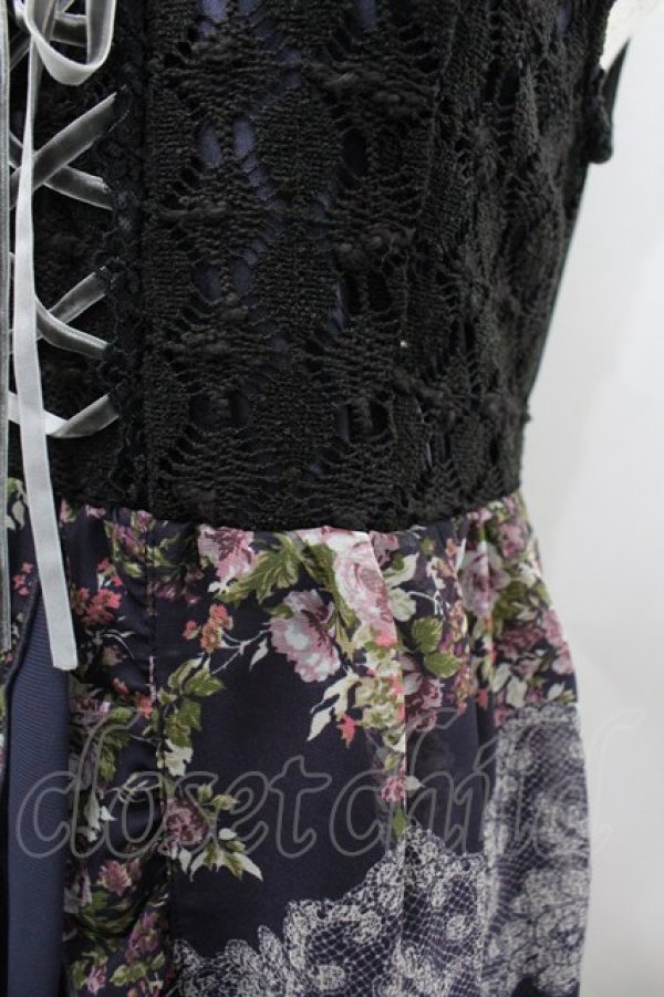 画像3: axes femme / レースX花柄スリットチュニ M 紺 I-26-03-02-036-AX-OP-TE-ZI (3)