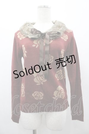 画像: axes femme / バラ柄ファーティペット付きPO M ワイン I-26-03-02-004-AX-TO-TE-ZI