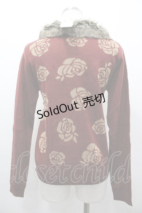 画像2: axes femme / バラ柄ファーティペット付きPO M ワイン I-26-03-02-004-AX-TO-TE-ZI (2)