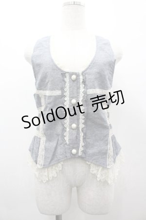 画像: axes femme / レース配色ベスト M ブルーグレー I-26-03-02-005-AX-BL-TE-ZI