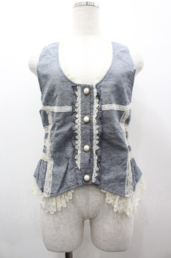 画像1: axes femme / レース配色ベスト M ブルーグレー I-26-03-02-005-AX-BL-TE-ZI (1)