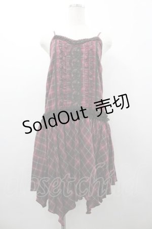 画像: axes femme / チェックイレギュラーキャミワンピース  赤チェック I-26-03-02-048-AX-OP-SA-ZI