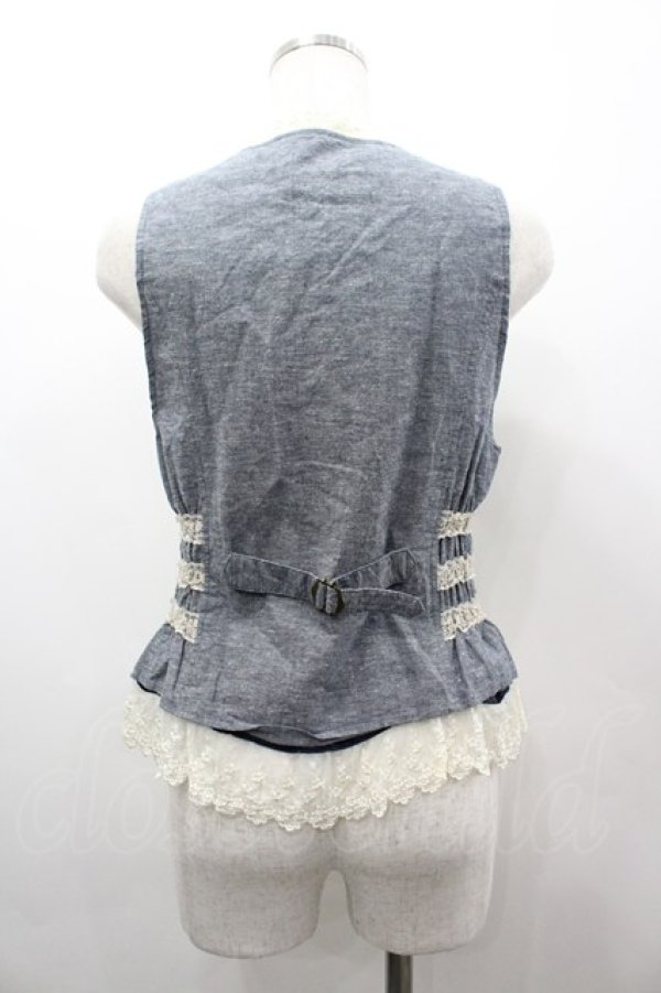 画像2: axes femme / レース配色ベスト M ブルーグレー I-26-03-02-005-AX-BL-TE-ZI (2)