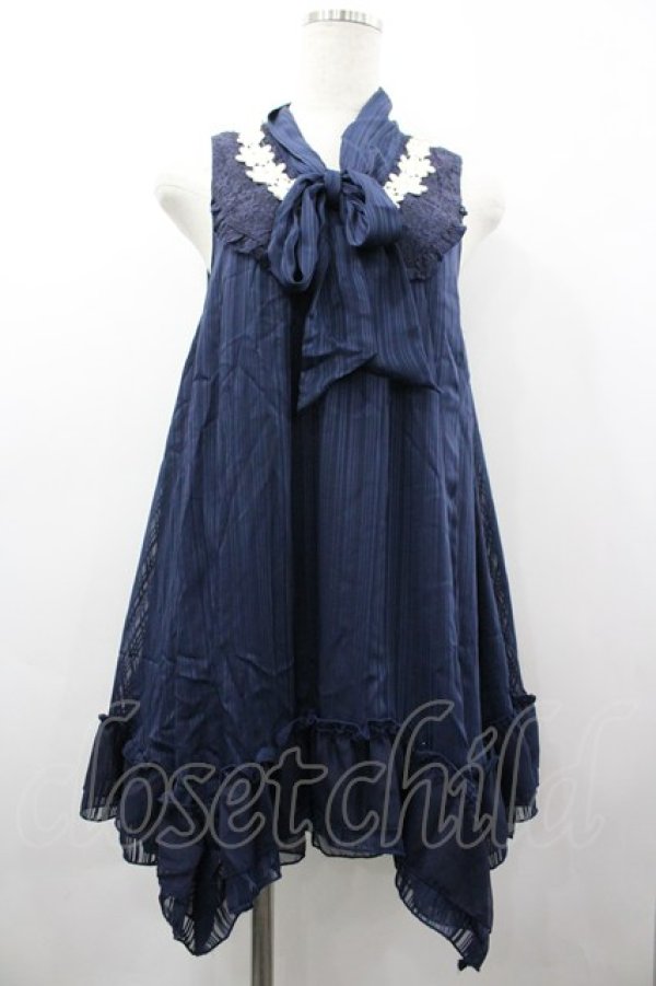 画像1: axes femme / ボウタイストライプチュニック M ネイビー I-26-03-02-050-AX-OP-SA-ZI (1)