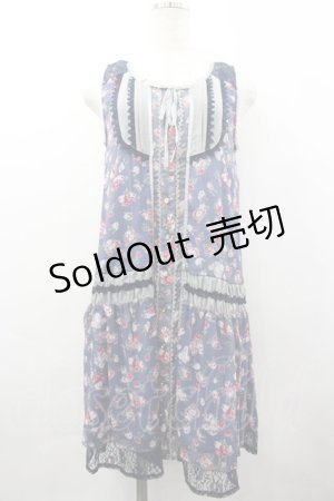 画像: axes femme / ローズブーケプリントノースリーブチュニック  ブルー I-26-03-02-053-AX-OP-SA-ZI