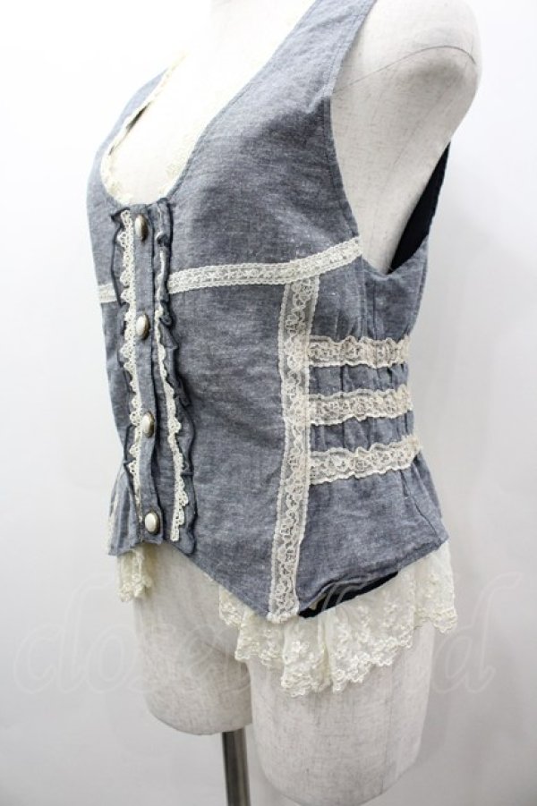 画像3: axes femme / レース配色ベスト M ブルーグレー I-26-03-02-005-AX-BL-TE-ZI (3)