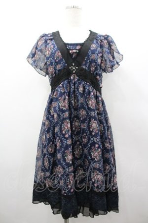 画像: axes femme / バラオーナメントフレームワンピース M 紺 I-26-03-02-064-AX-OP-TE-ZI