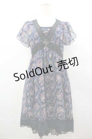 画像: axes femme / バラオーナメントフレームワンピース M 紺 I-26-03-02-064-AX-OP-TE-ZI