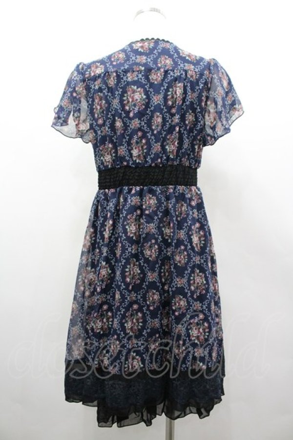 画像2: axes femme / バラオーナメントフレームワンピース M 紺 I-26-03-02-064-AX-OP-TE-ZI (2)