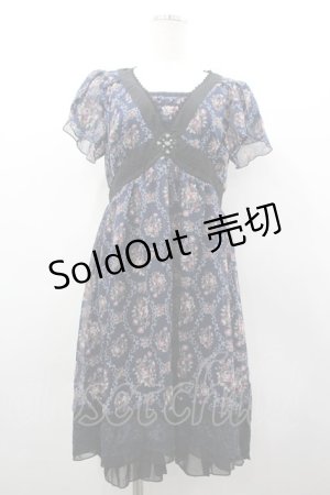 画像: axes femme / バラオーナメントフレームワンピース M 紺 I-26-03-02-065-AX-OP-TE-ZI