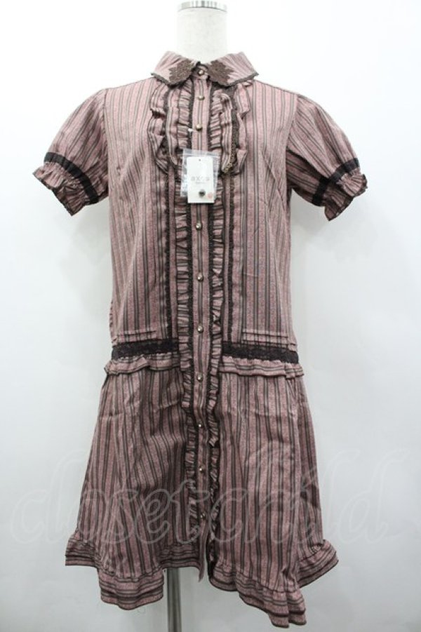 画像1: axes femme / ジャガードストライプワンピ M アワピンク I-26-03-02-070-AX-OP-SA-ZI (1)