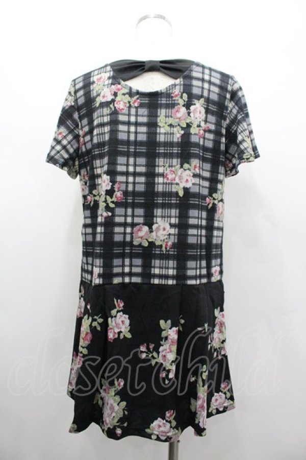 画像2: axes femme / チェック花柄タックチュニ M 黒 I-26-03-02-071-AX-TO-TE-ZI (2)