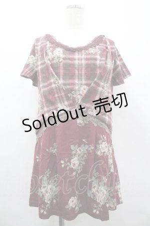 画像: axes femme / チェック花柄タックチュニ M ワイン I-26-03-02-072-AX-TO-TE-ZI