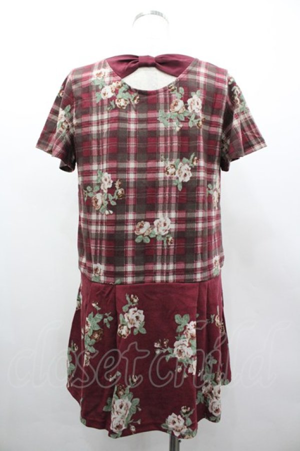 画像2: axes femme / チェック花柄タックチュニ M ワイン I-26-03-02-072-AX-TO-TE-ZI (2)