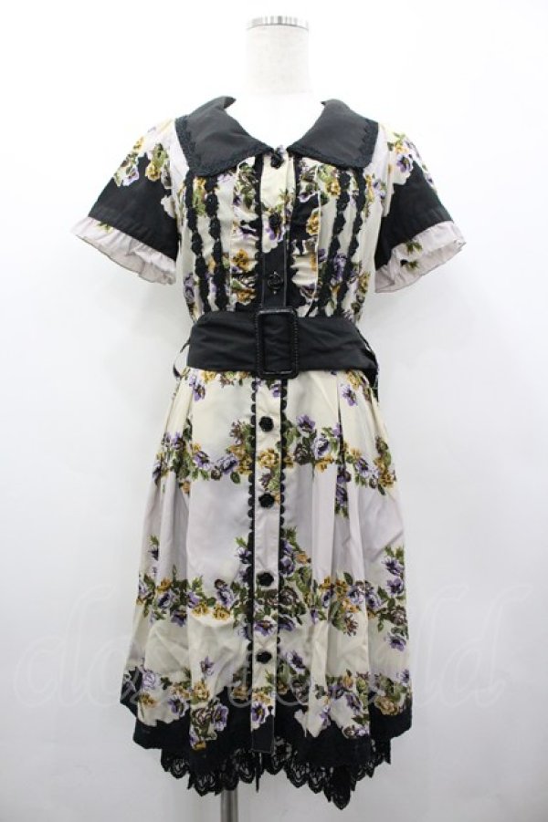 画像1: axes femme / フラワーボーダー柄ワンピース M クロ I-26-03-02-075-AX-OP-SA-ZI (1)