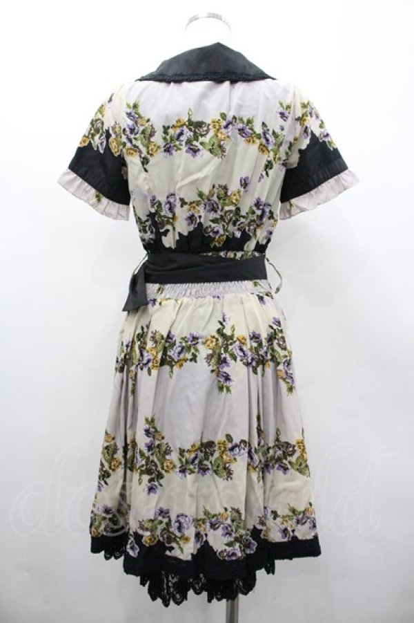 画像2: axes femme / フラワーボーダー柄ワンピース M クロ I-26-03-02-075-AX-OP-SA-ZI (2)