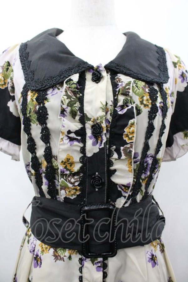 画像3: axes femme / フラワーボーダー柄ワンピース M クロ I-26-03-02-075-AX-OP-SA-ZI (3)