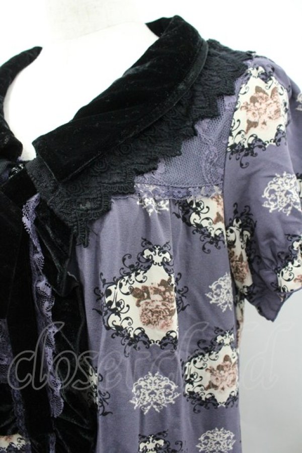 画像3: axes femme / バラ柄シフォンワンピース  パープルＸ白Ｘ黒 I-26-03-02-077-AX-OP-SA-ZI (3)