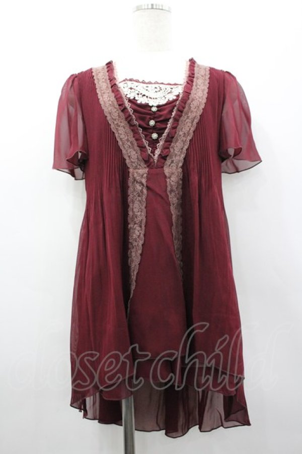 画像1: axes femme / フィッシュテールプリーツワンピース  ボルドー I-26-03-02-078-AX-OP-SA-ZI (1)