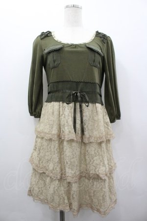 画像: axes femme / レース段々カットワンピース  カーキＸ生成り I-26-03-02-079-AX-OP-SA-ZI