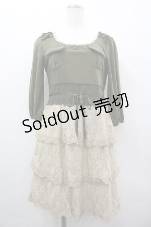 画像: axes femme / レース段々カットワンピース  カーキＸ生成り I-26-03-02-079-AX-OP-SA-ZI