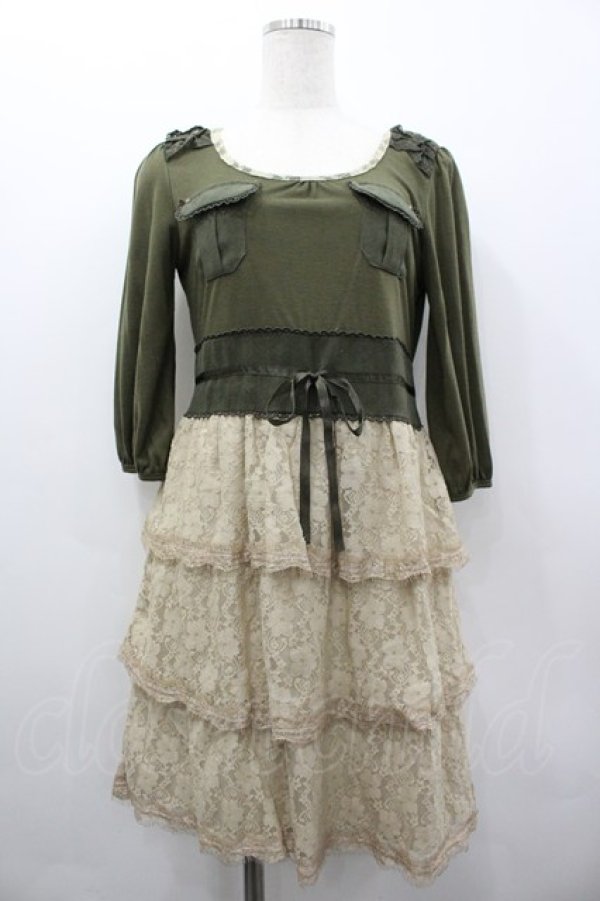画像1: axes femme / レース段々カットワンピース  カーキＸ生成り I-26-03-02-079-AX-OP-SA-ZI (1)