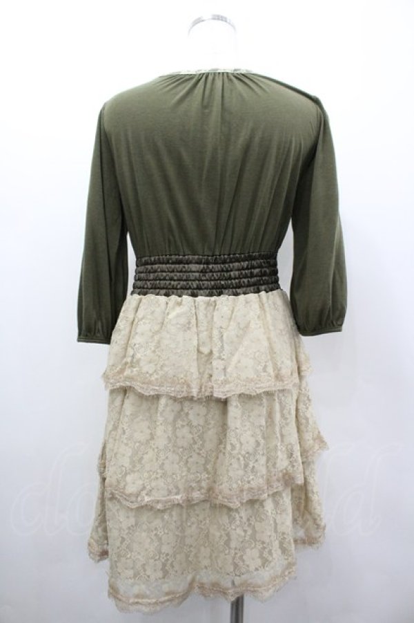 画像2: axes femme / レース段々カットワンピース  カーキＸ生成り I-26-03-02-079-AX-OP-SA-ZI (2)
