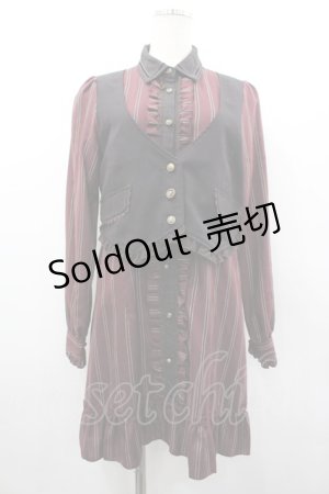 画像: axes femme / ベストドッキングストライプワンピース M ワイン I-26-03-02-081-AX-OP-TE-ZI