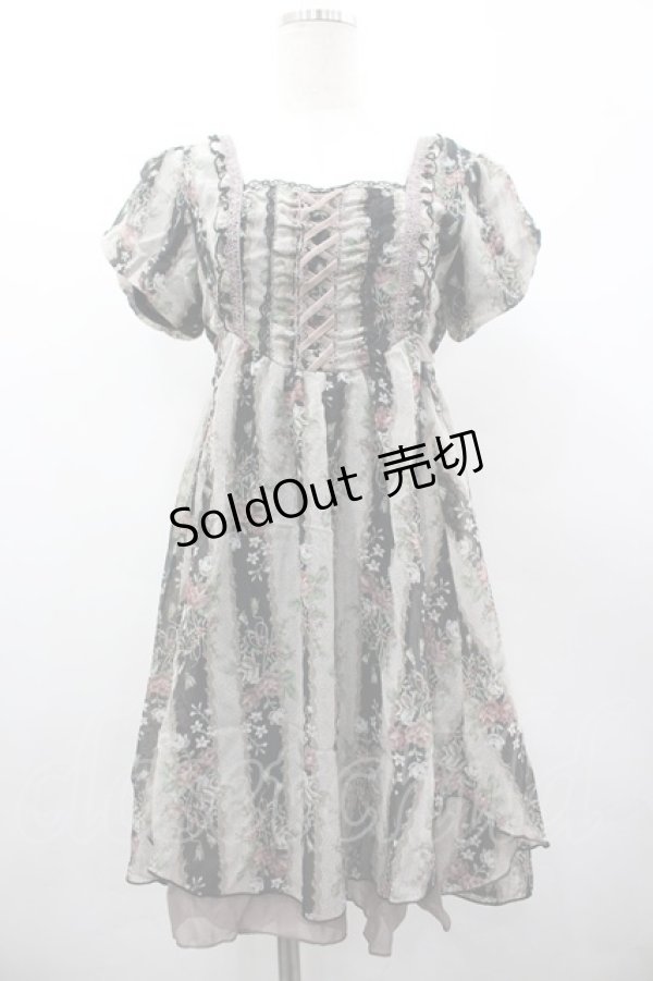 画像1: axes femme / タッセルローズストライプワンピース M 黒 I-26-03-02-083-AX-OP-TE-ZI (1)