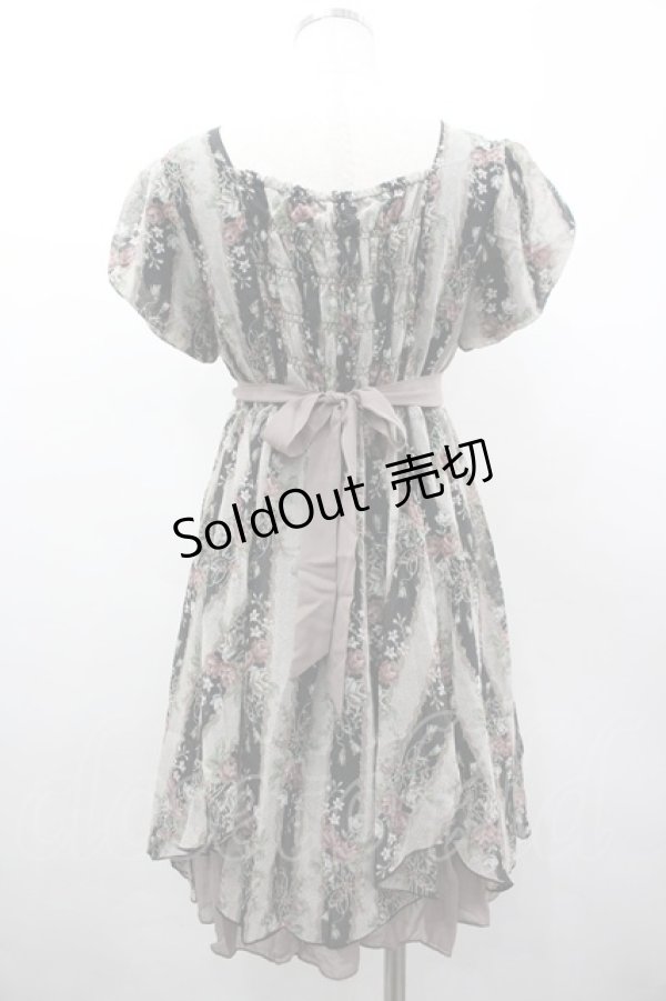 画像2: axes femme / タッセルローズストライプワンピース M 黒 I-26-03-02-083-AX-OP-TE-ZI (2)