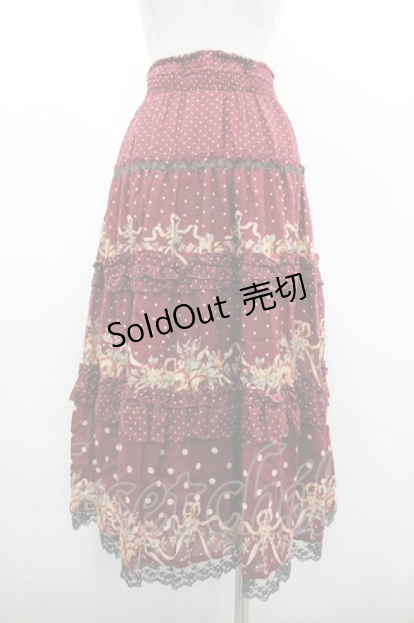 画像2: axes femme / ドット×薔薇スカート M ワイン I-26-03-02-085-AX-SK-TE-ZI (2)