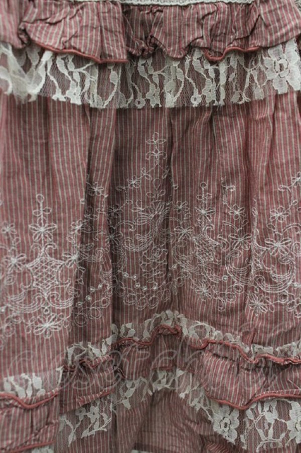 画像3: axes femme / 裾刺繍ストライプスカート M 赤×ブラウン I-26-03-02-090-AX-BL-TE-ZI (3)