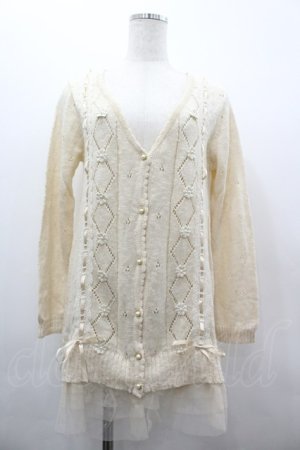 画像: axes femme / 縦リボン通しニットカーデ M ベージュ I-26-03-02-010-AX-TO-TE-ZI